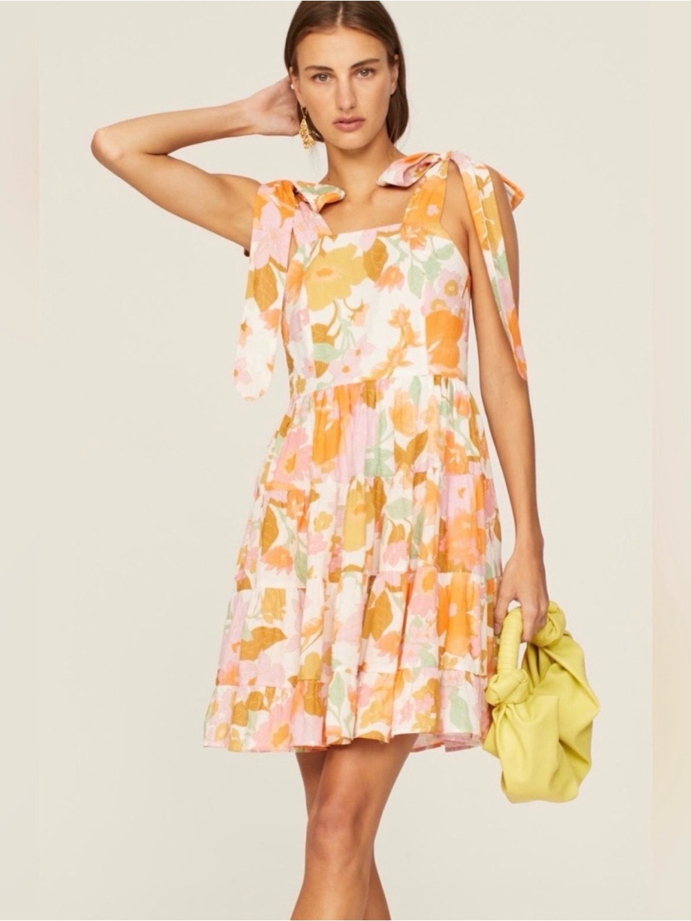 Mille Kiara Floral Tie-Shoulder Sundress in Peach & Pink Retro Floral K12